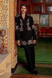 Black embroidered kurta set with wide trousers