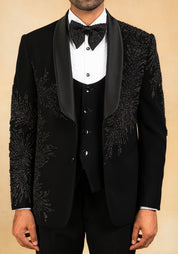 Black hand embroidered tuxedo suit