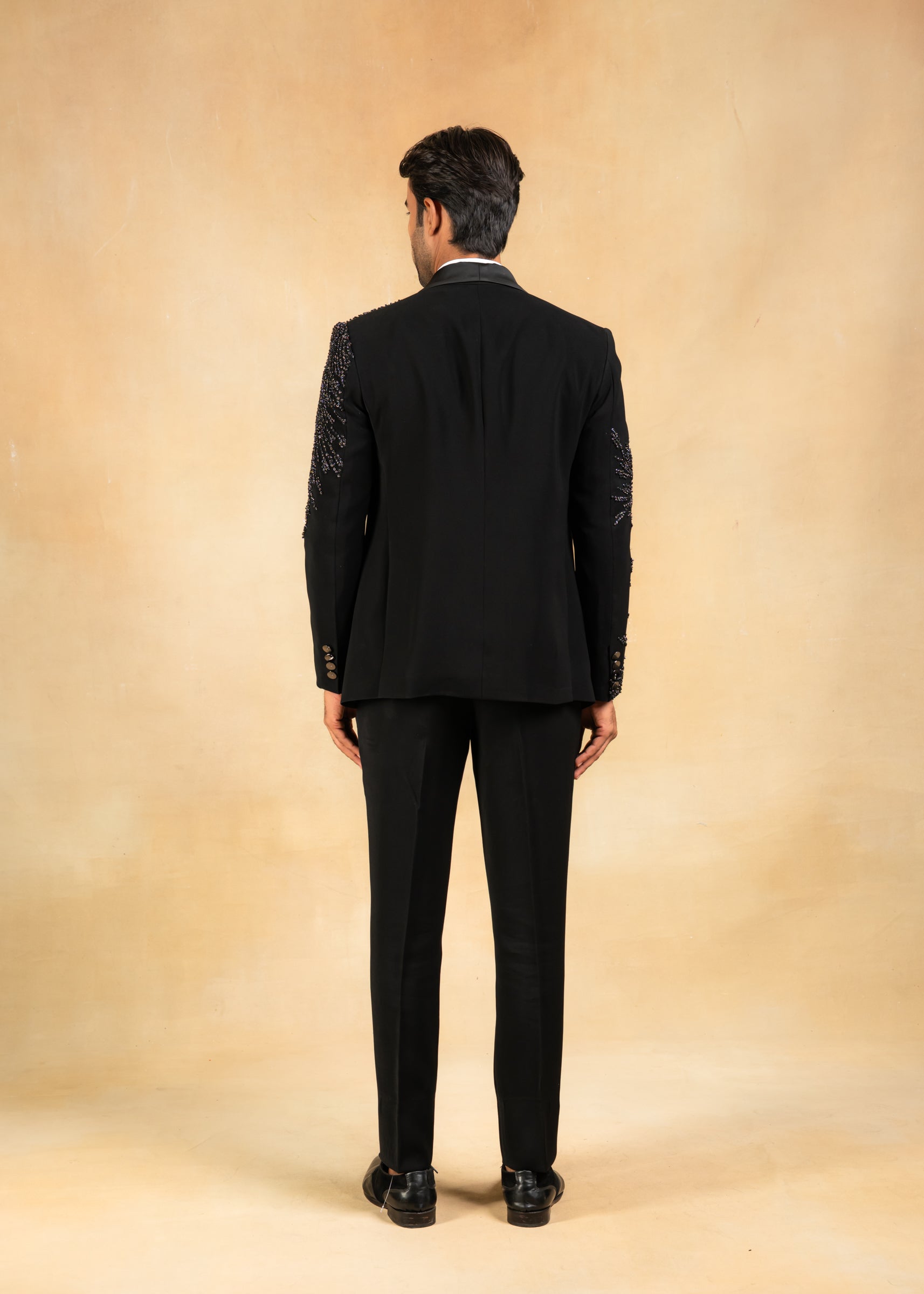 Black hand embroidered tuxedo suit