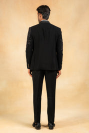 Black hand embroidered tuxedo suit