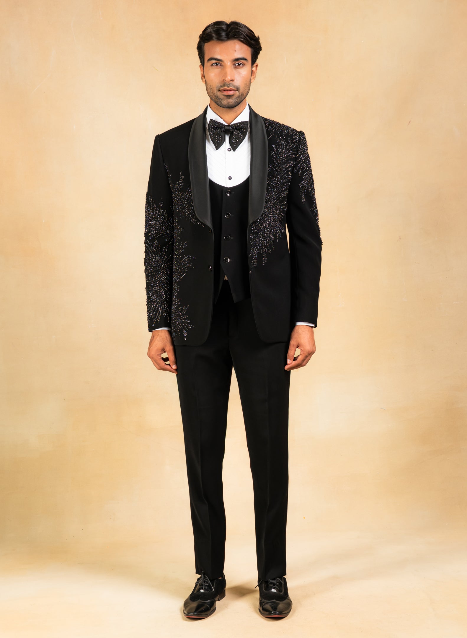Black hand embroidered tuxedo suit