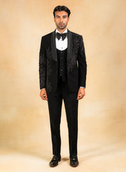 Black hand embroidered tuxedo suit
