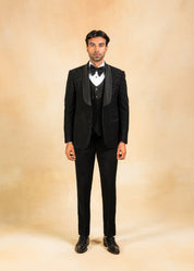 Black hand embroidered tuxedo with designer vest