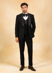Black hand embroidered tuxedo with designer vest