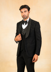 Black hand embroidered tuxedo with designer vest