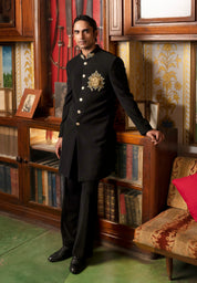 Black indowestern with Brooch and embroidery