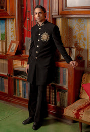 Black indowestern with Brooch and embroidery
