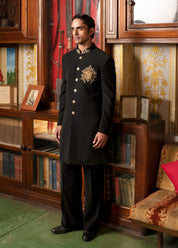 Black indowestern with Brooch and embroidery