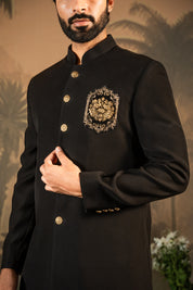 Black indowestern with Brooch and embroidery