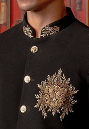Black indowestern with Brooch and embroidery
