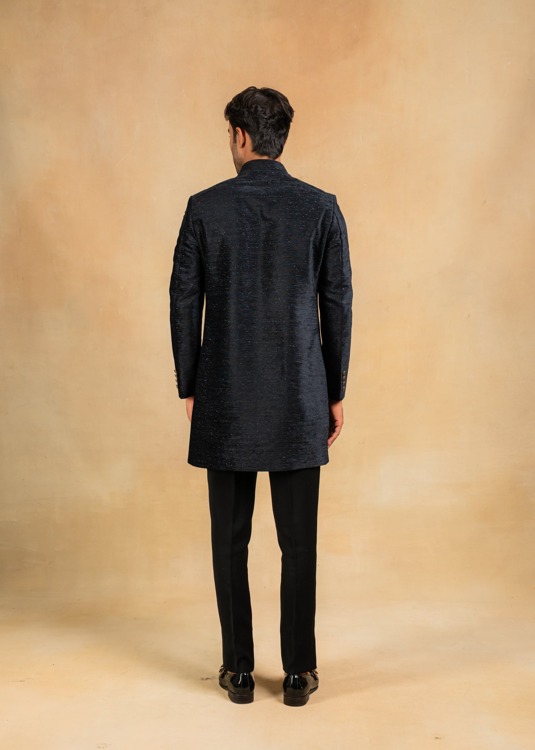 navy blue indowestern with embroidered motif