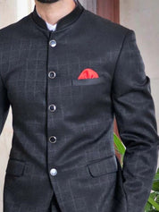 Black Self Check Bandhgala Suit