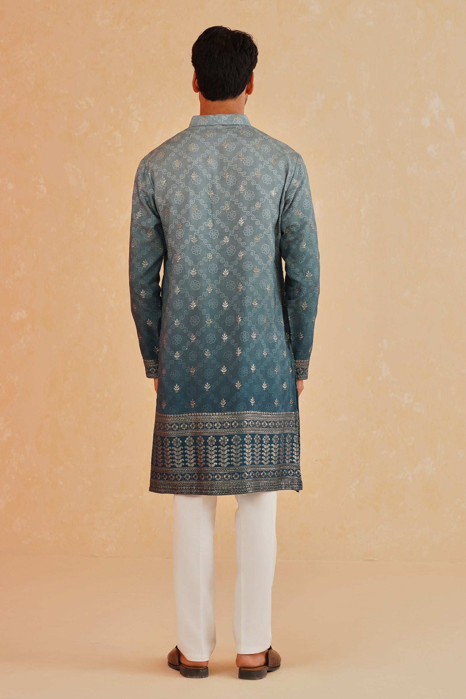 Men's Blue Ombre Kurta Pyjama Set - Comfortable and Stylish

