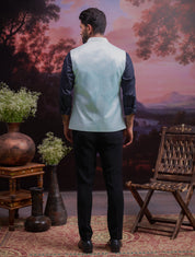 Blue Horse Motif Nehru Jacket