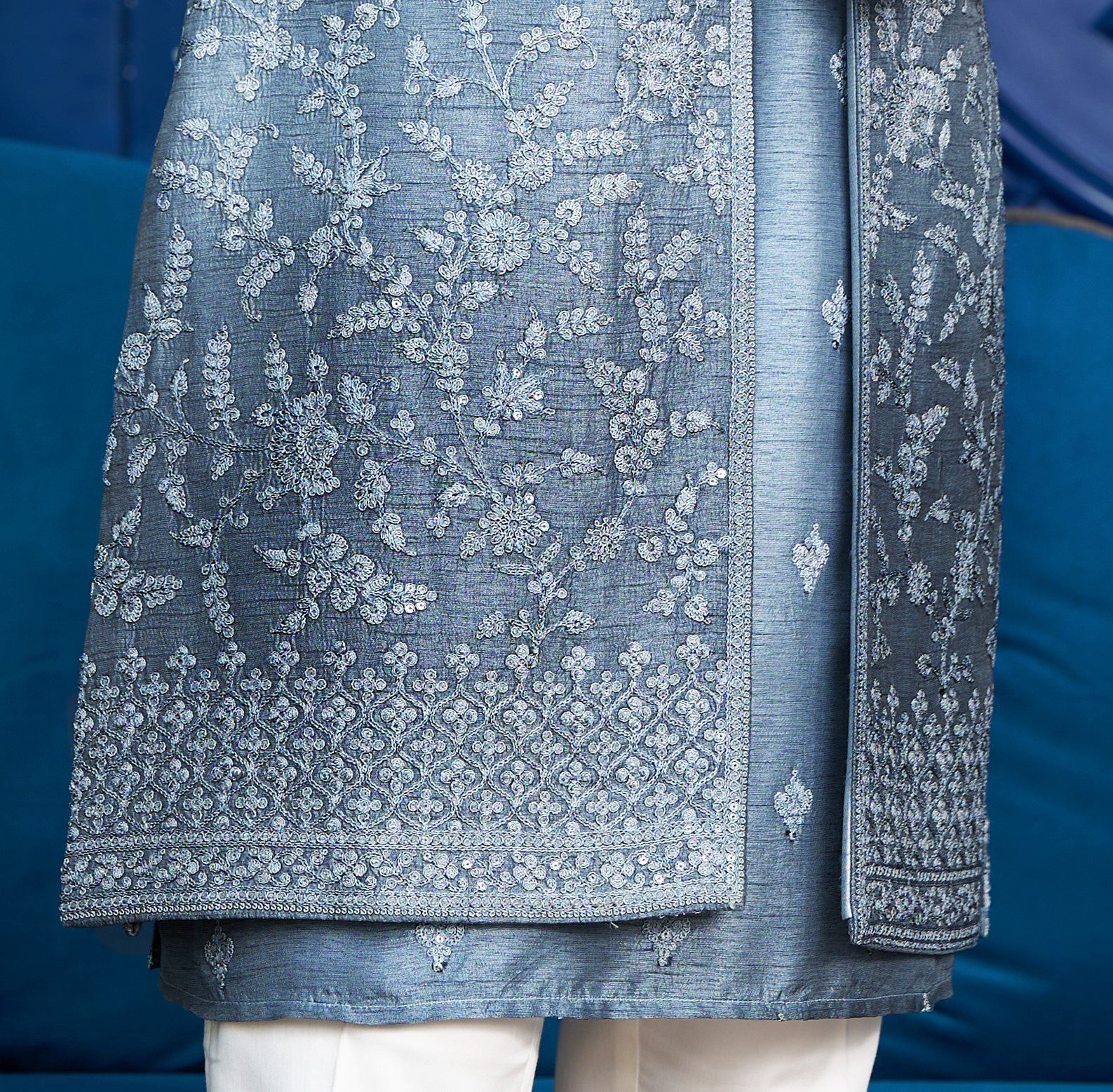 Open Blue Indo-Western with Dori Work