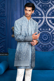 Open Blue Indo-Western with Dori Work