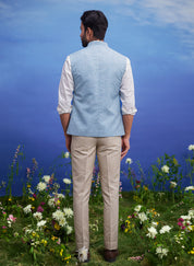 Blue Nehru Jacket with embroidered Motif