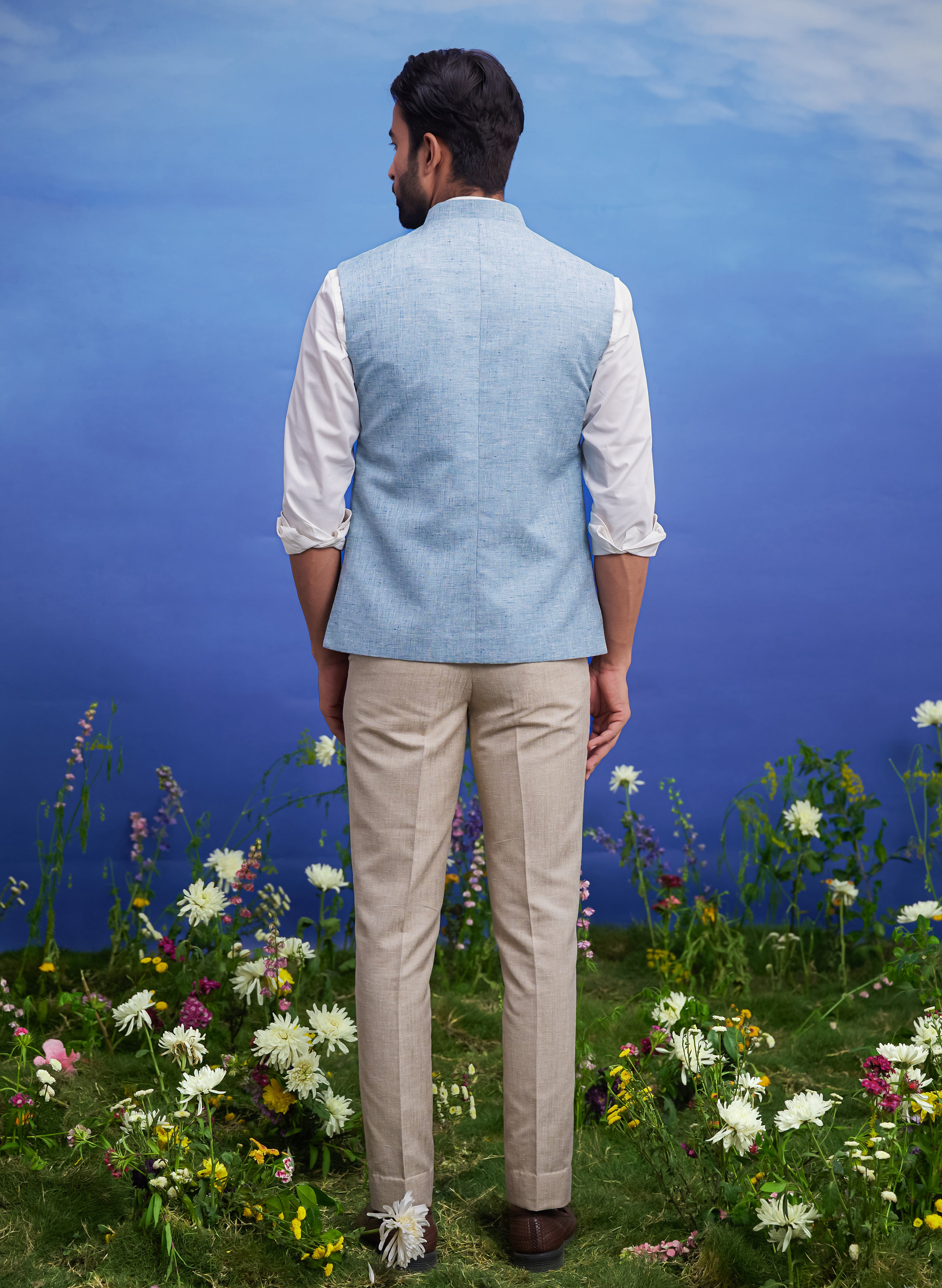 Blue Nehru Jacket with embroidered Motif