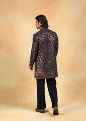 Blue Open Indowestern with Golden sequence embroidery