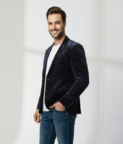 Blue Printed Velvet Party Blazer