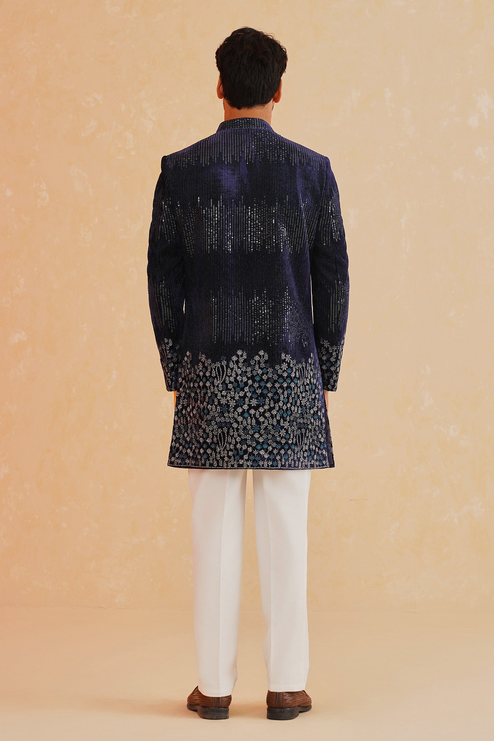 Blue Velvet Indo-Western with Sequin Work