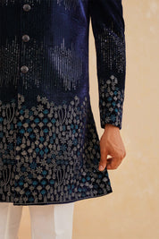 Blue Velvet Indo-Western with Sequin Work