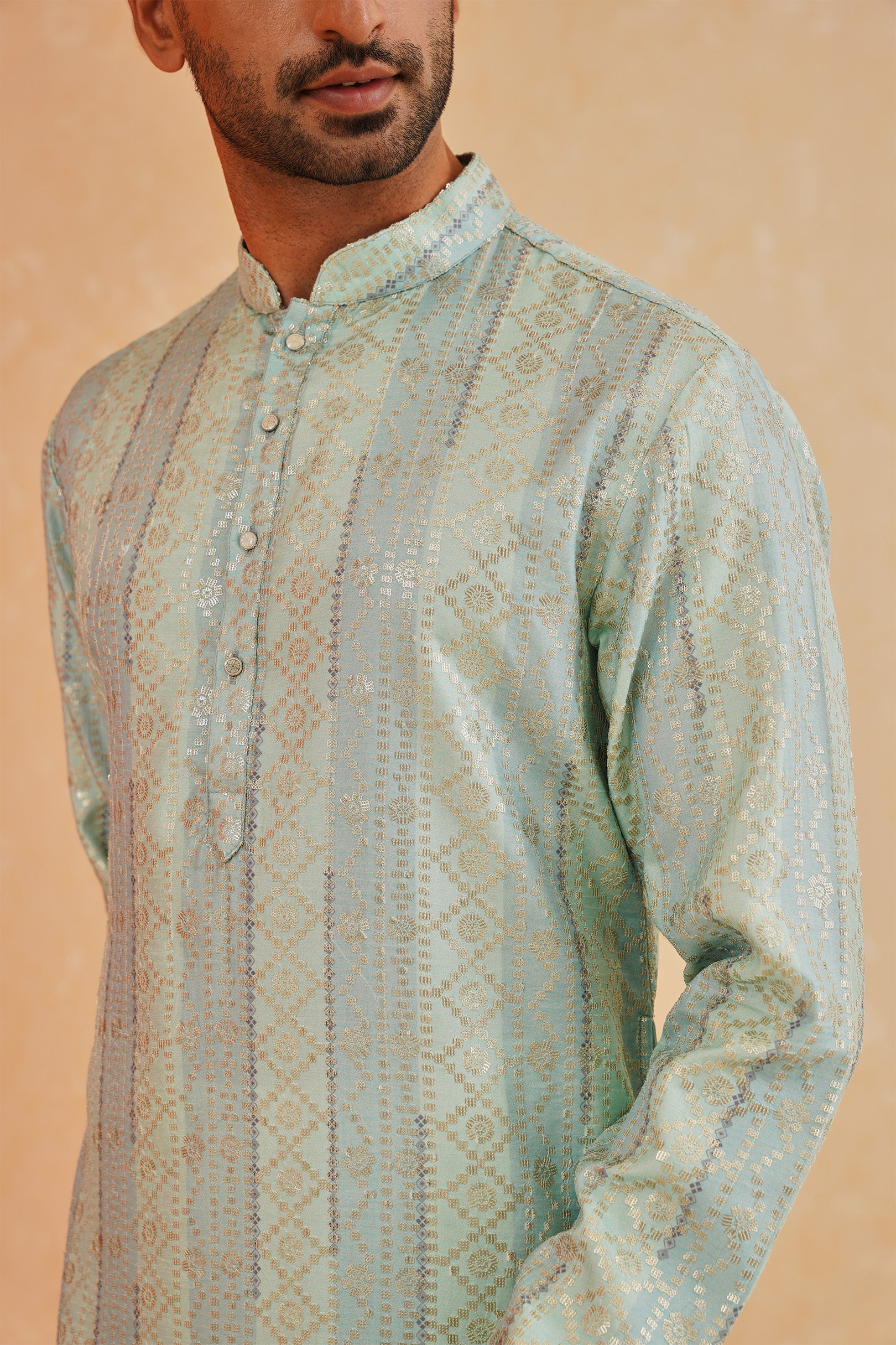 Men&#39;s Blue Kurta with Sequin Work - Festive Indian Attire

