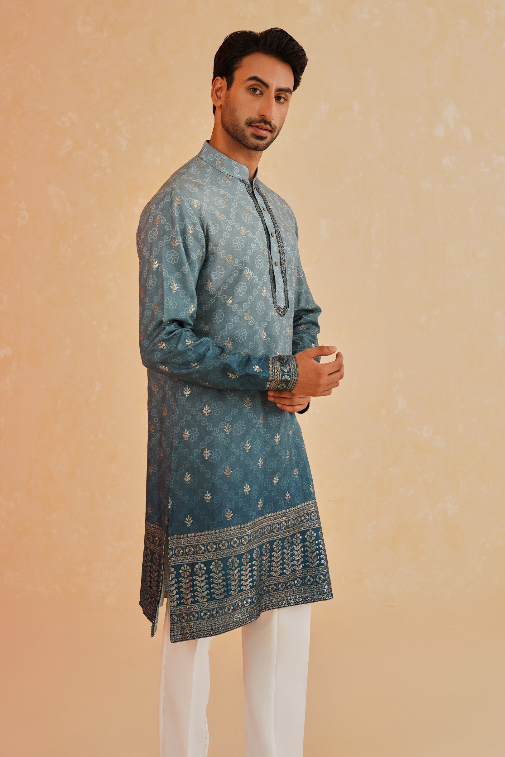 Men's Blue Ombre Kurta Pyjama Set - Trendy Indian Attire

