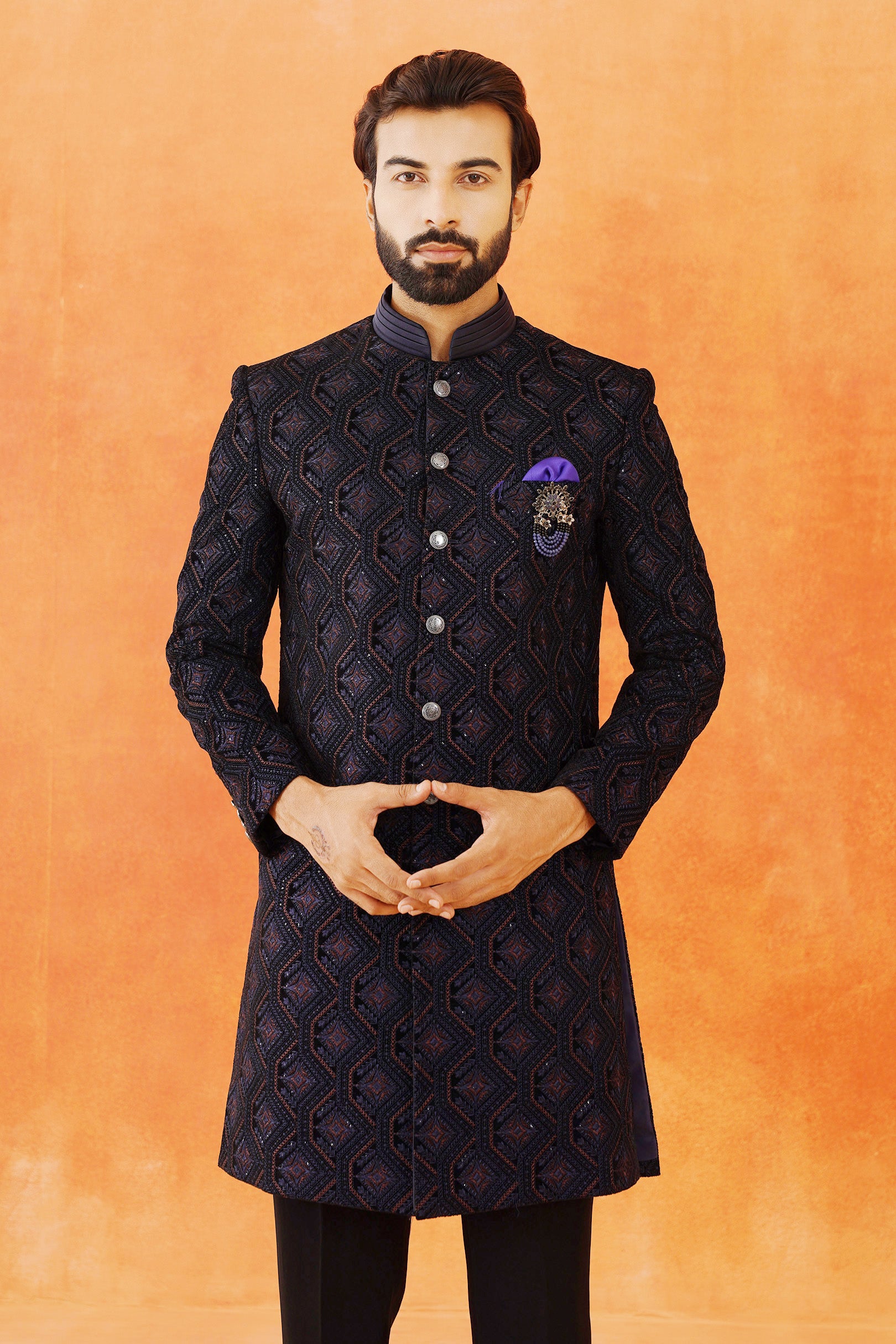 Blue Velvet Indo-Western with Embroidered Dupatta - Festive Indian Wear



