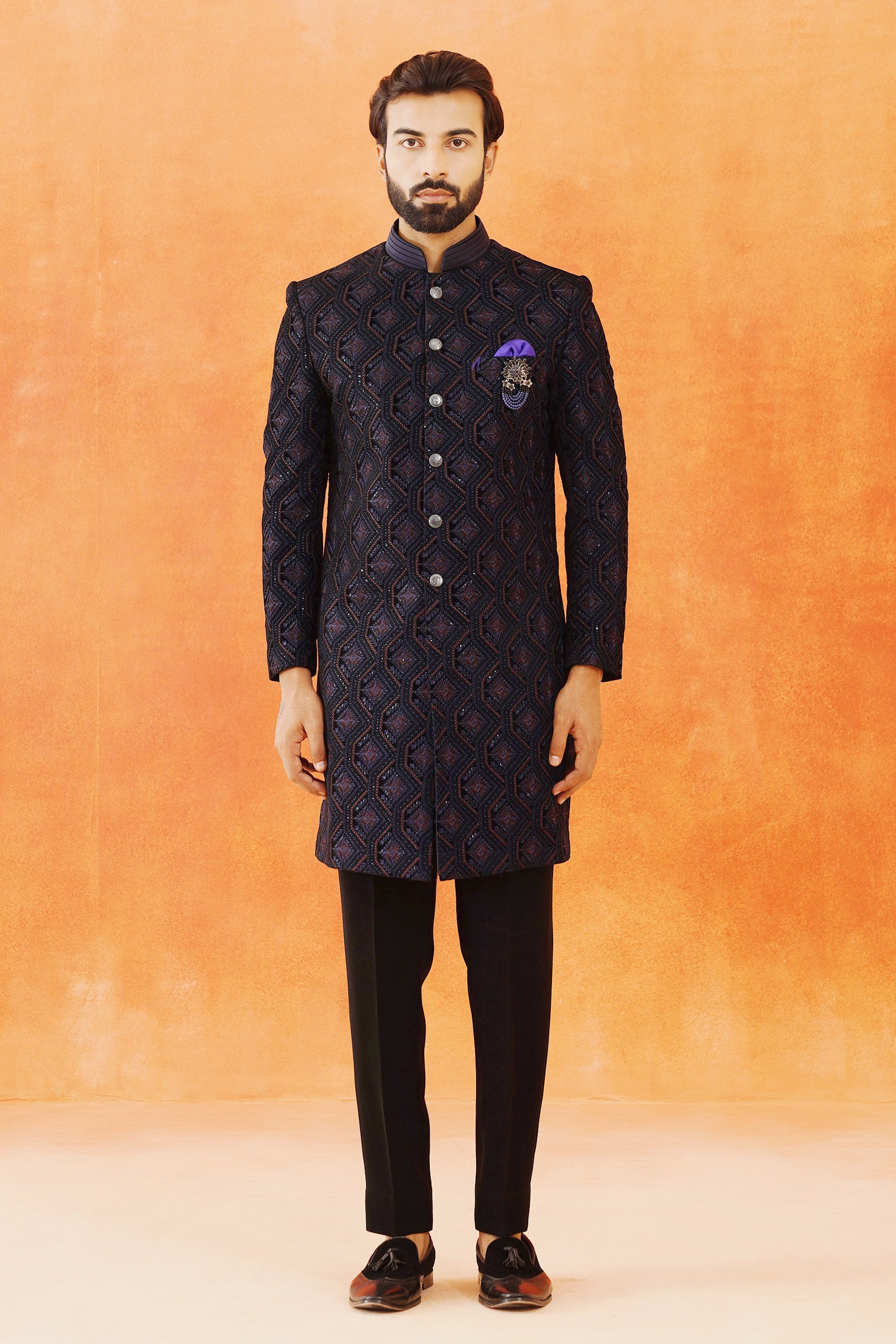 Trendy Blue Velvet Indo-Western with Embroidered Dupatta - Modern Indian Fashion

