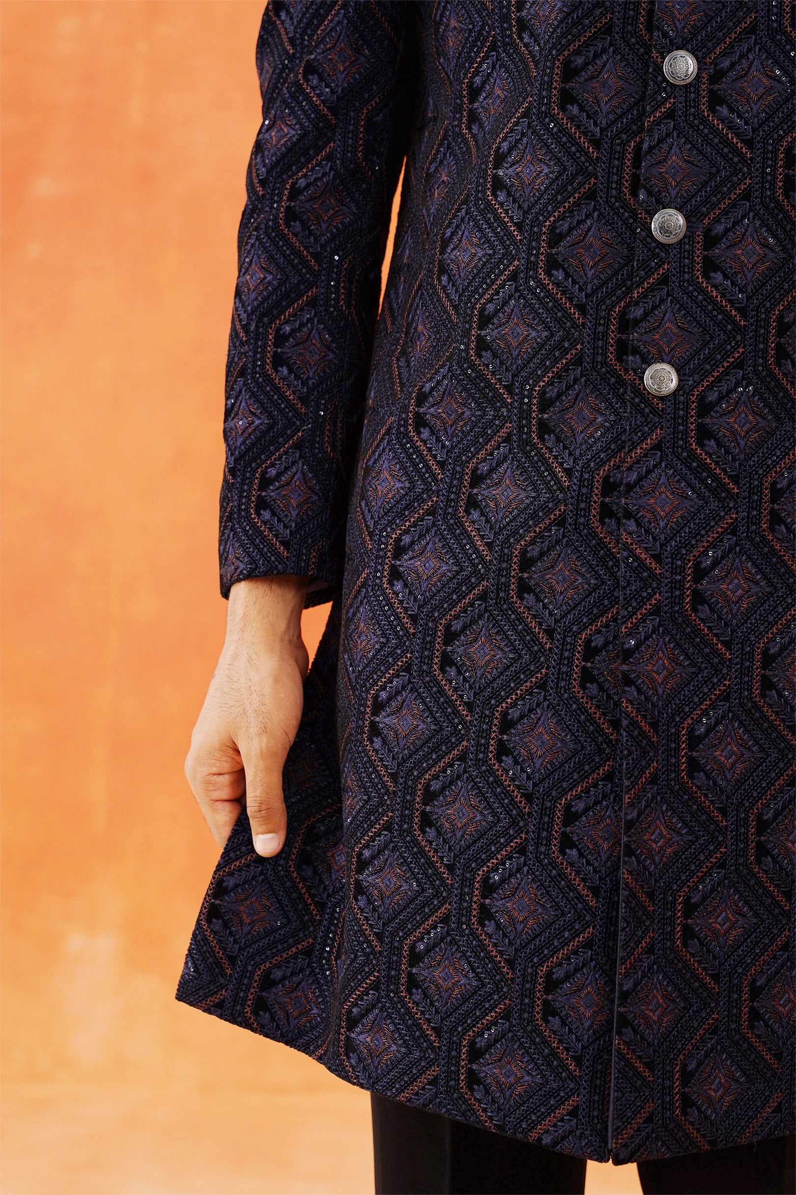 Elegant Blue Velvet Indo-Western - Traditional Indian Attire

