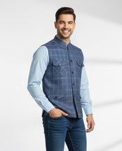 Blue checkered 4 pocket nehru jacket