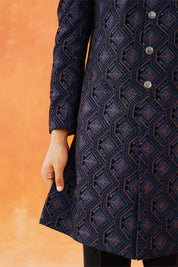 Blue velvet Indo-Western with Embroidered Dupatta