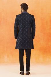 Blue velvet Indo-Western with Embroidered Dupatta
