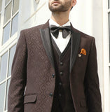 Brown textured men's Jacquard Wedding Suit