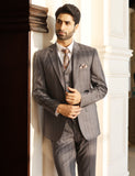 Grey Self Check Single Breasted-5-Piece Suit