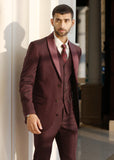 Wine Houndstooth Suit with Detachable Satin Shawl Collar