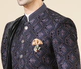 Blue velvet Indo-Western with embroidered dupatta