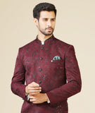 Wine Embroidered Bandhgala Set with Formal Trouser