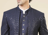 SOLID BLUE EMBROIDERED INDO-WESTERN