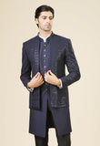SOLID BLUE EMBROIDERED INDO-WESTERN
