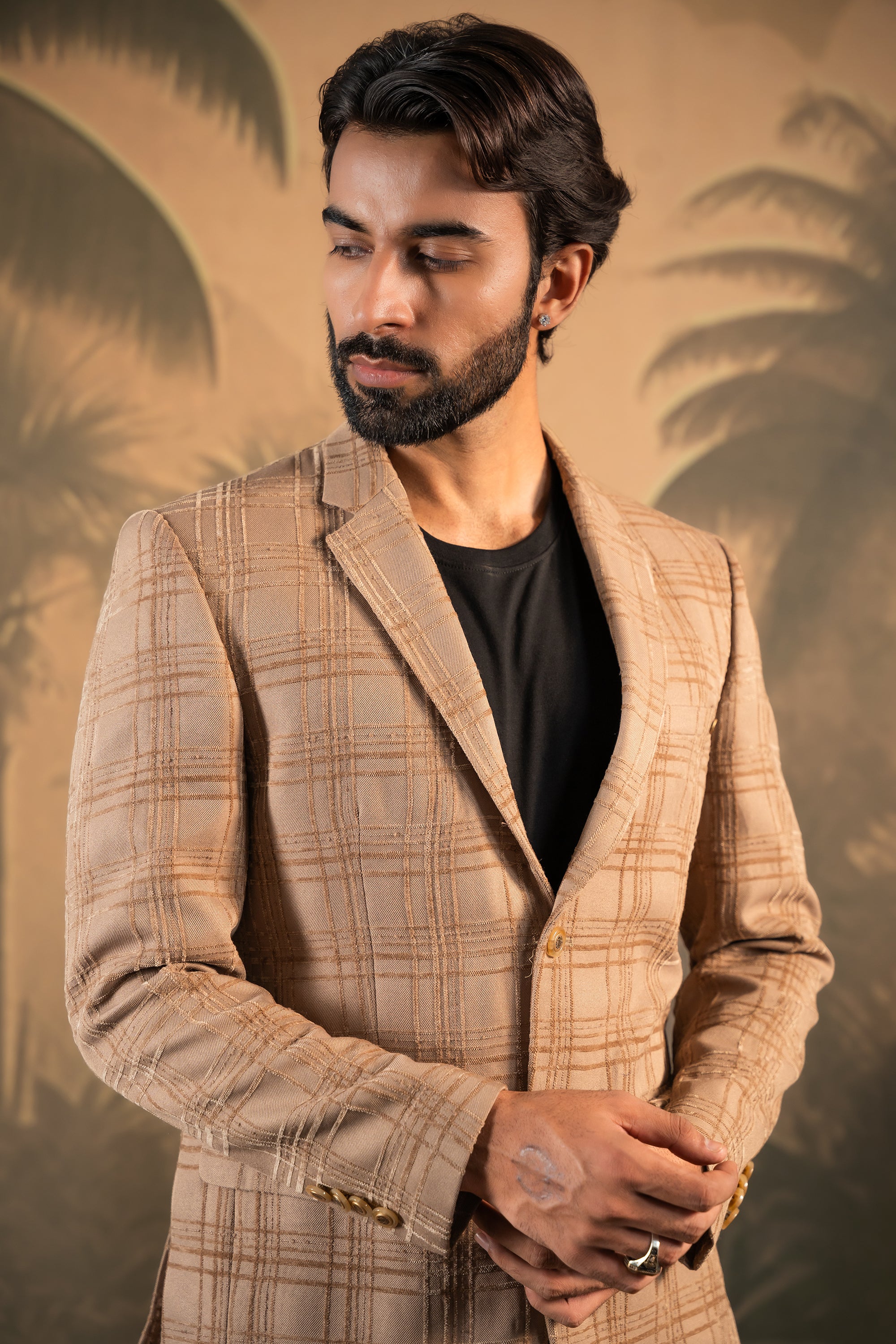 Broad Check Beige Blazer - Main Image