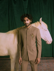 Brown bandhgala with Brooch and Patch Pockets