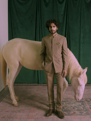 Brown bandhgala with Brooch and Patch Pockets