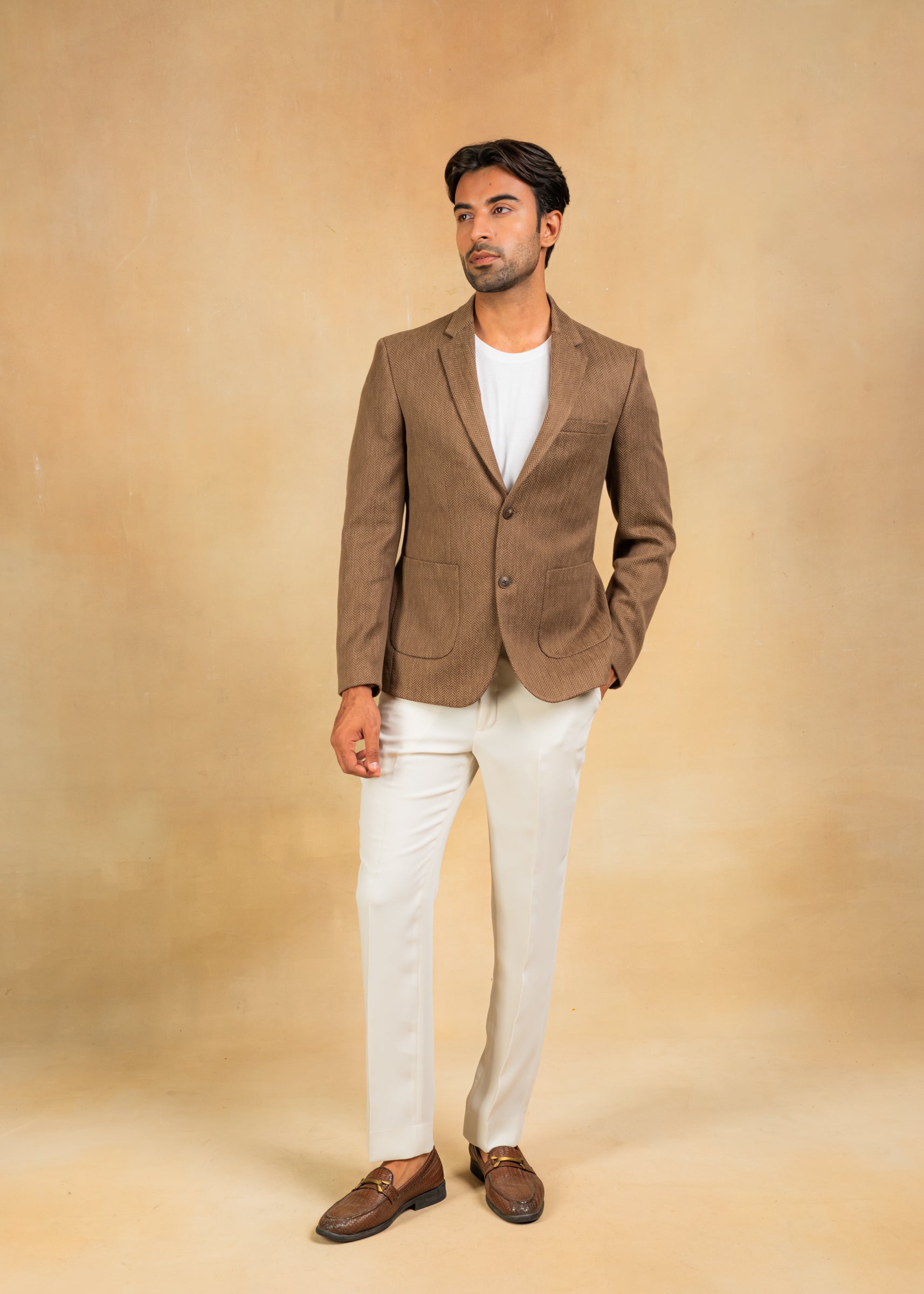 Brown herringbone blazer