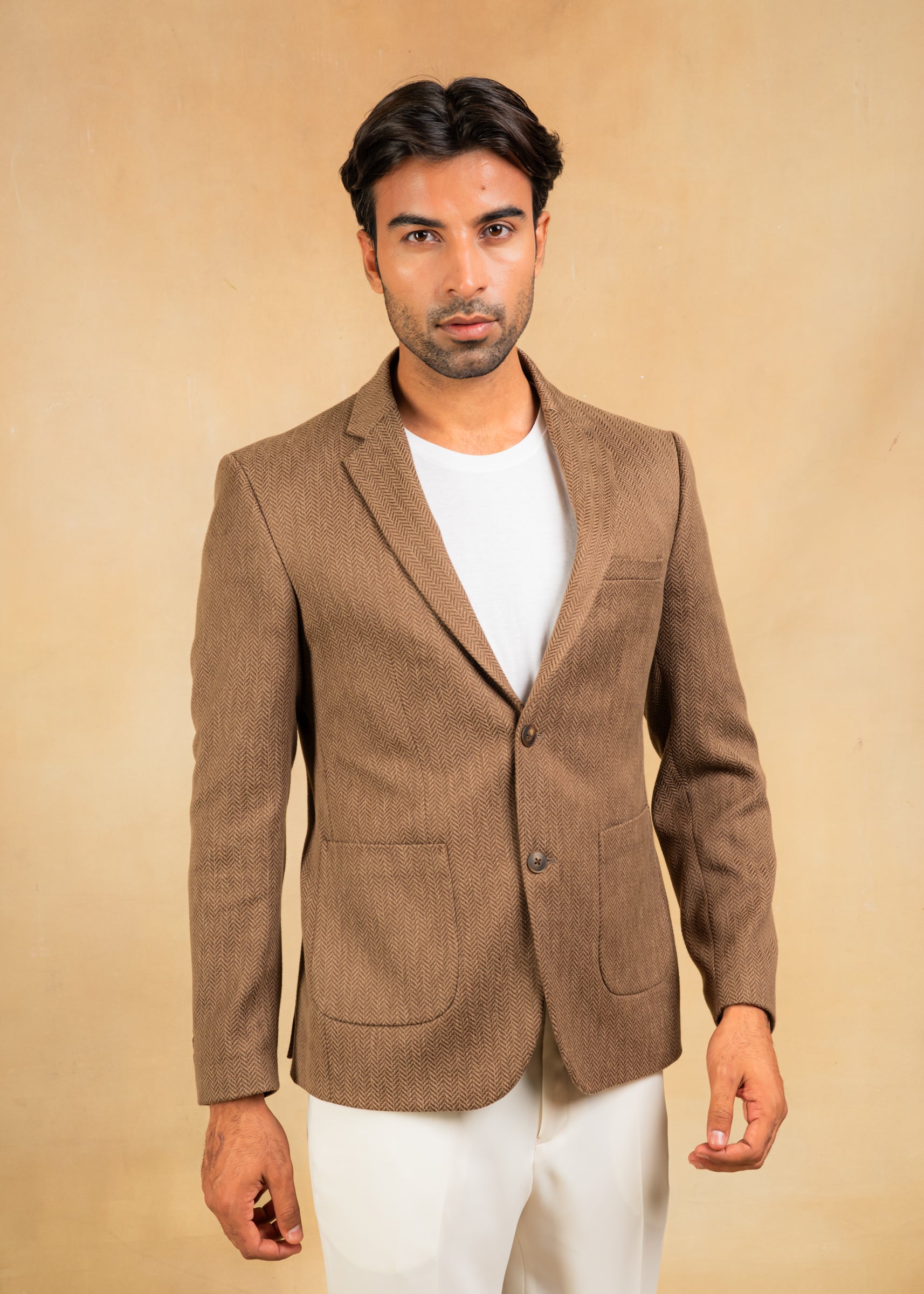 Brown herringbone blazer