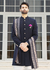 Men's Blue Indo-Western Outfit - Fusion Wear for the Modern Man

