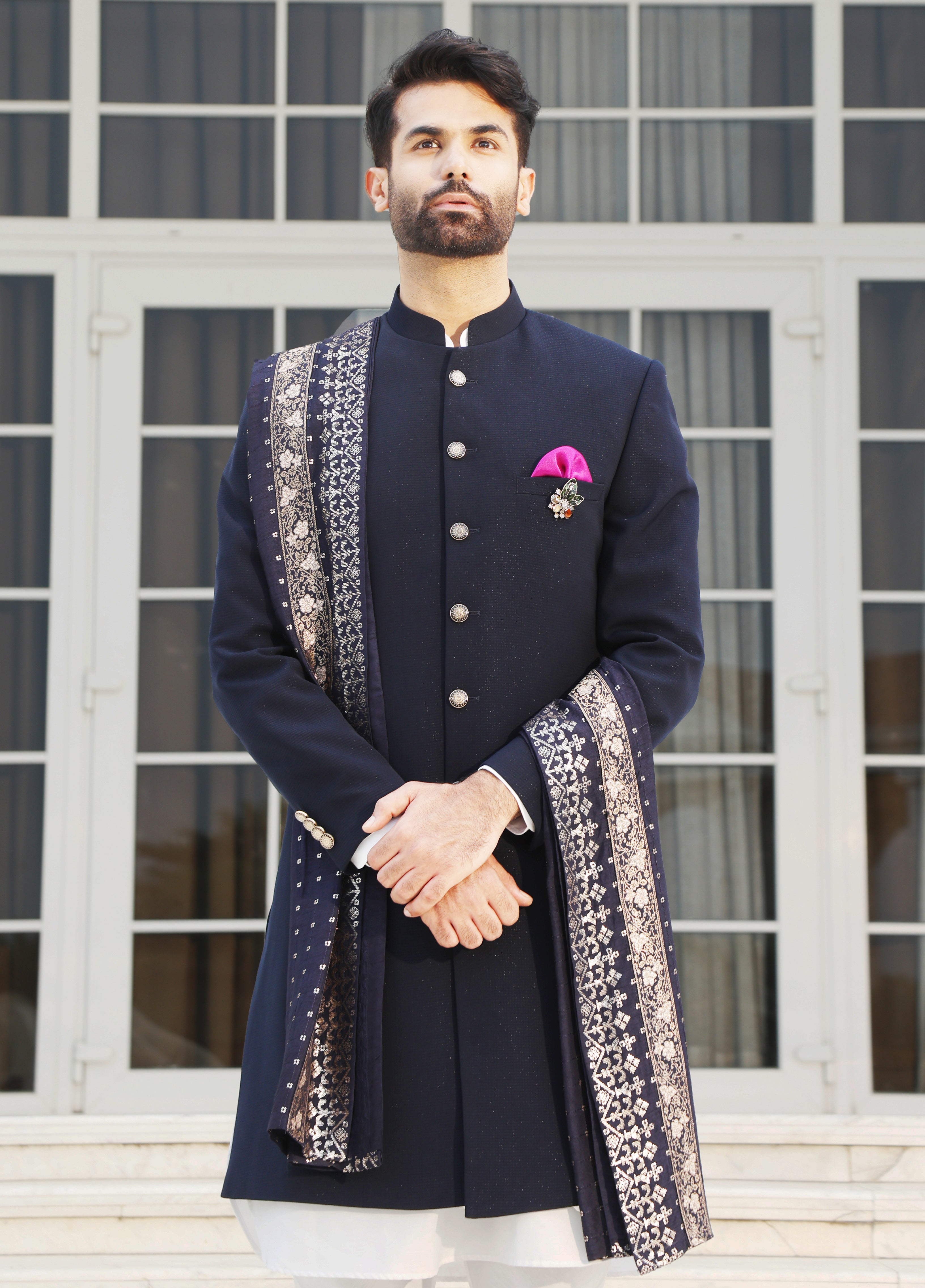 Men's Blue Indo-Western Outfit - Fusion Wear for the Modern Man

