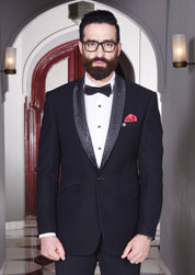 Men's Classic Shawl-Collared Black Tuxedo Suit - Timeless Formal Wear

