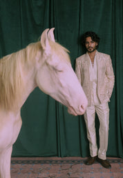 Cream Bandhgala with draped shirt